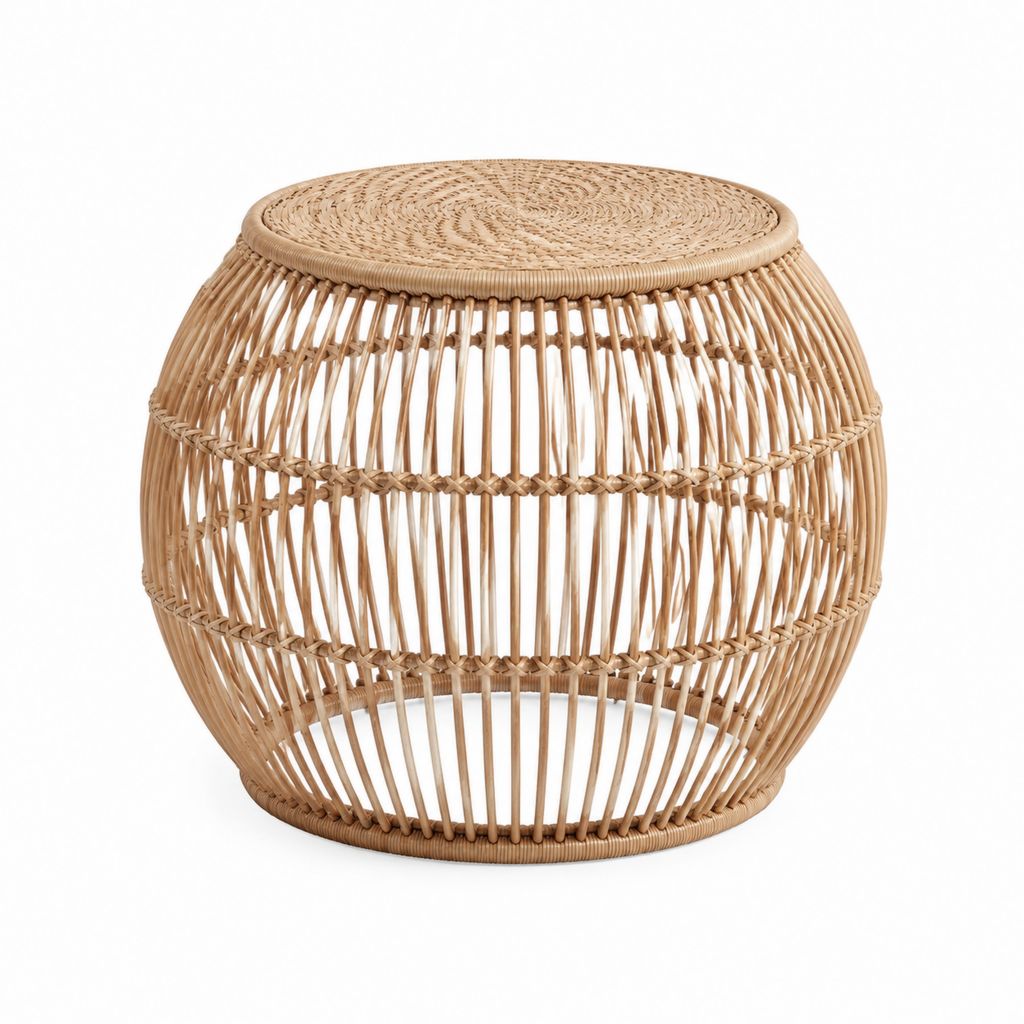 Tabouret rond en rotin naturel beige Ø45 x H45 cm