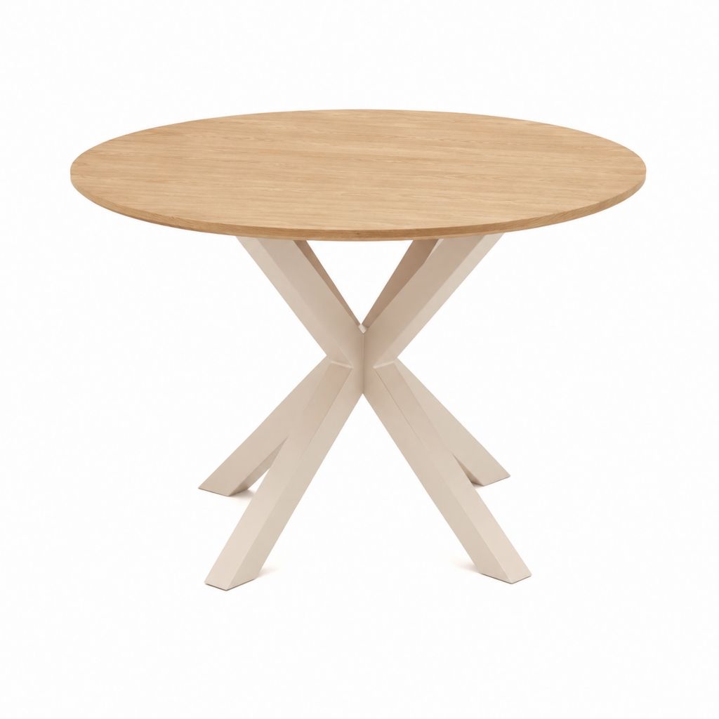 Table à manger ronde beige et chêne en MDF plaqué chêne Ø100 x H75 cm