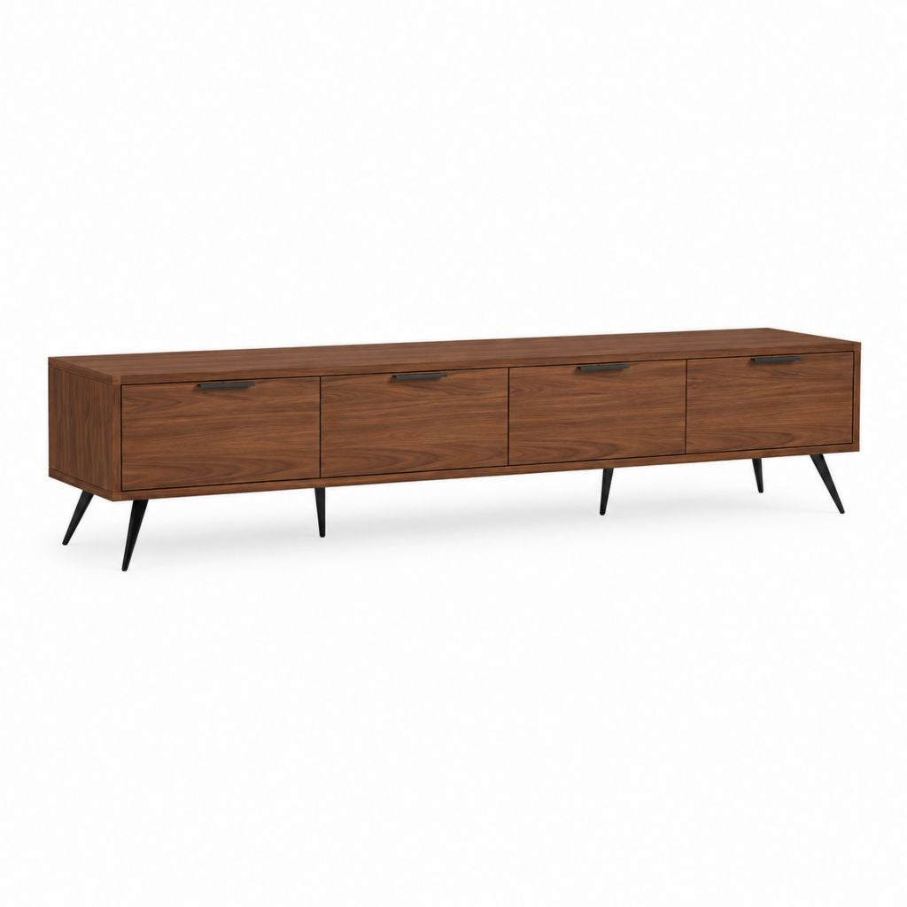 Meuble TV 4 portes noyer en MDF plaqué noyer 200 x 40 x 55 cm