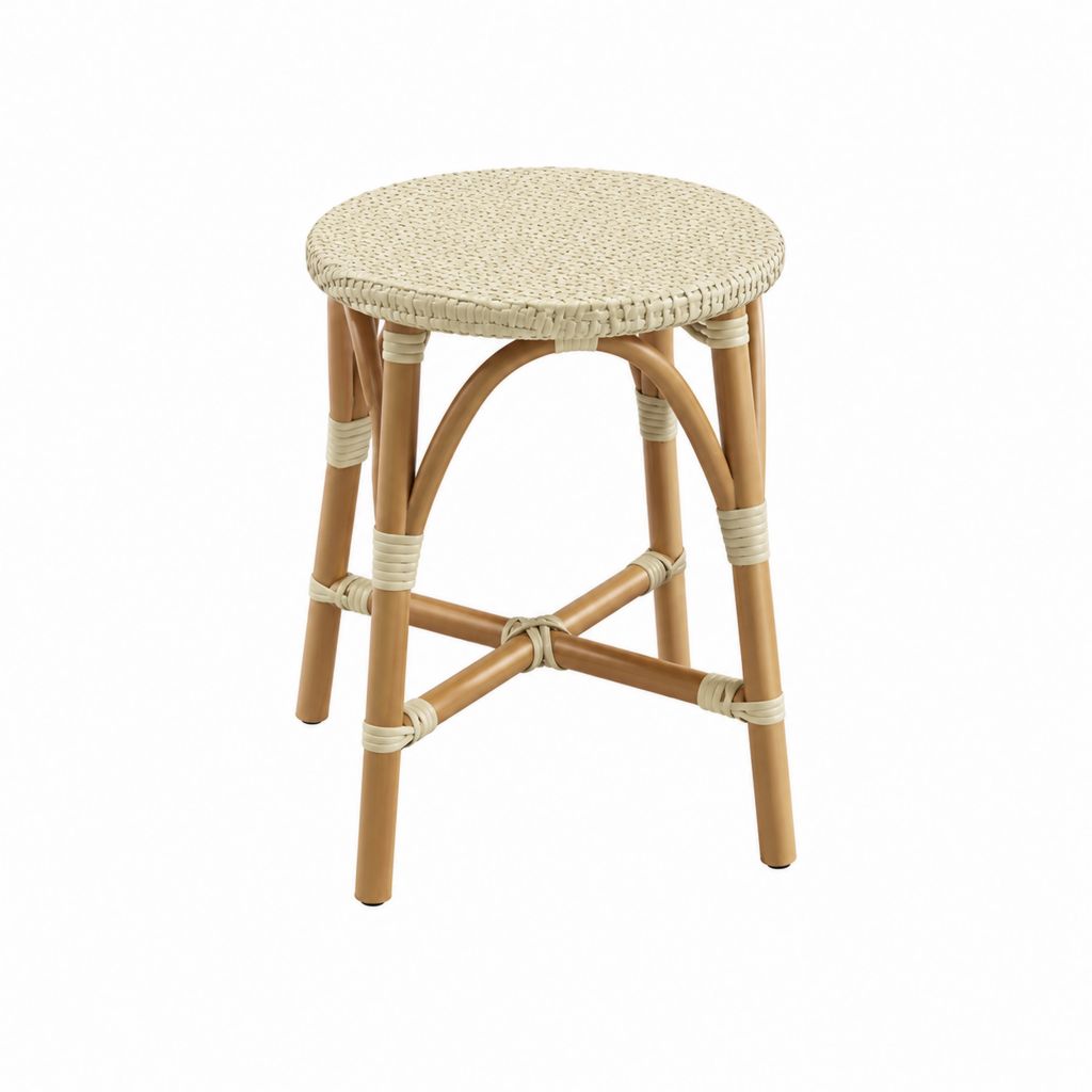 Tabouret de salle à manger rond en rotin naturel beige 45 cm