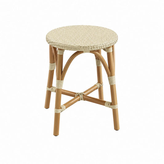 Tabouret de salle à manger rond en rotin naturel beige 45 cm
