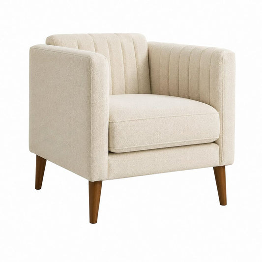 Fauteuil de salon beige en polyester bouclette forme carrée 78 x 80 x 78 cm