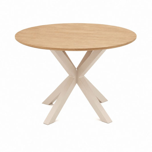 Table à manger ronde beige et chêne en MDF plaqué chêne Ø100 x H75 cm