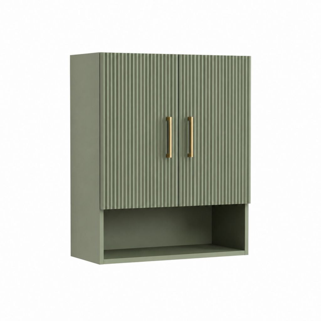 Armoire murale de salle de bain vert sauge en MDF rectangulaire 60 x 15 x 70 cm à deux portes