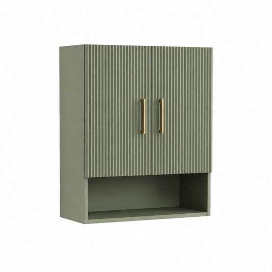 Armoire murale de salle de bain vert sauge en MDF rectangulaire 60 x 15 x 70 cm à deux portes