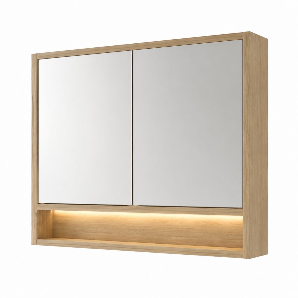 Armoire de toilette avec miroir LED chêne clair en MDF 80 x 15 x 70 cm