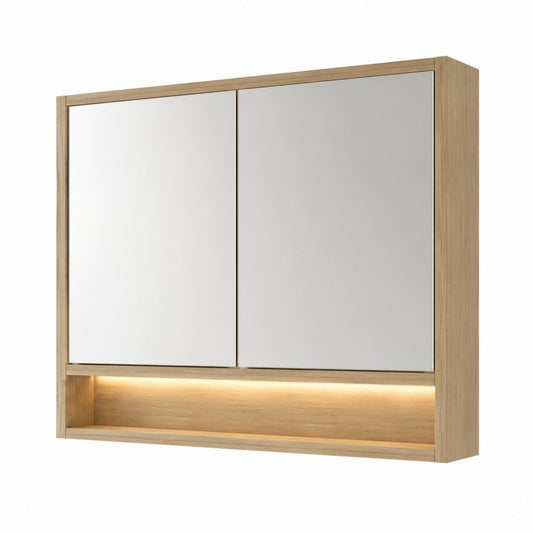 Armoire de toilette avec miroir LED chêne clair en MDF 80 x 15 x 70 cm