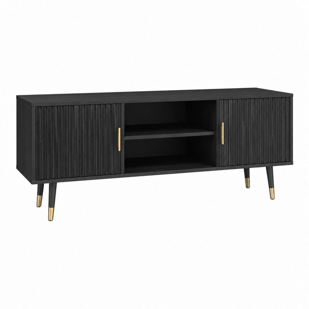 Meuble TV noir en panneaux MDF rectangulaire avec 2 portes coulissantes 160 x 40 x 60 cm
