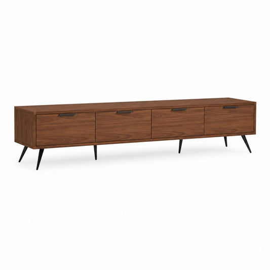 Meuble TV 4 portes noyer en MDF plaqué noyer 200 x 40 x 55 cm