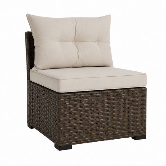 Fauteuil de jardin modulable carré marron en résine tressée PE avec coussins beige 70 x 70 x 85 cm
